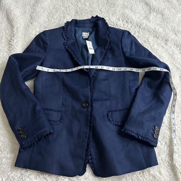 Women's Beautiful J Crew Linen Blazer Ruffle Accent NWT Blue H4911 Sz 6 - Picture 3 of 7